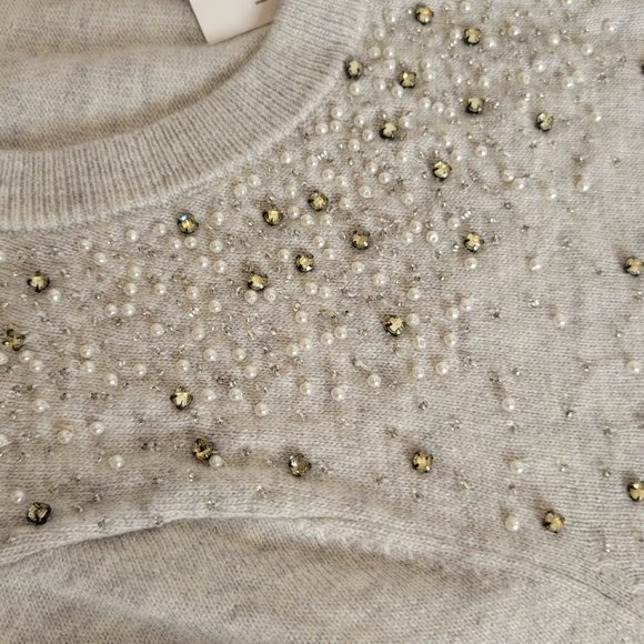 LOFT Women's Beaded Light Grey Long Sleeve Sweater Cardigan, Size L NWT - Picture 7 of 12